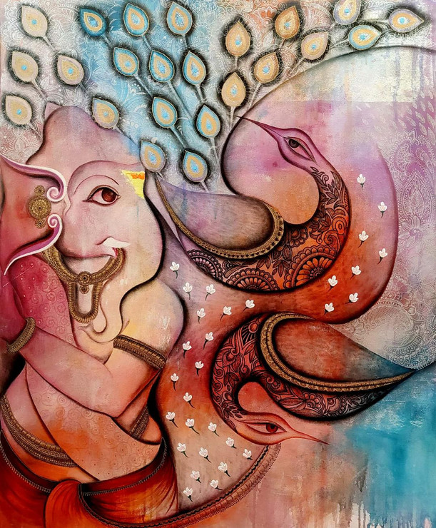 Ganesh (ART_7431_70004) - Handpainted Art Painting - 29in X 36in