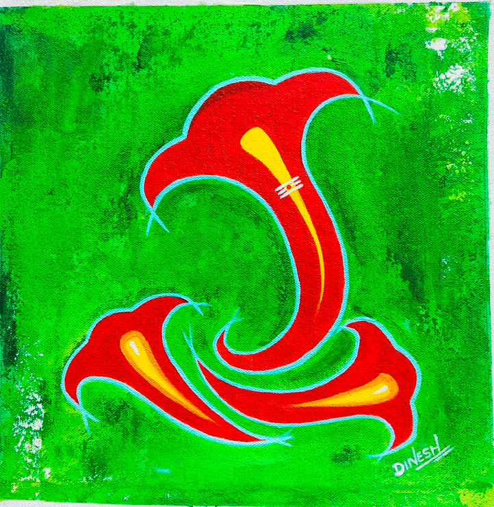 Abstract Ganesha 04 (ART_8203_70001) - Handpainted Art Painting - 12in X 12in