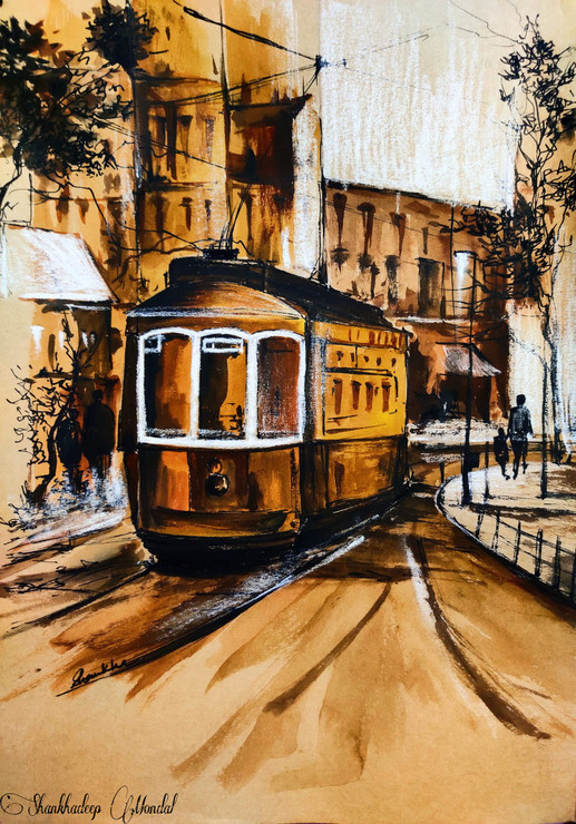 Tram Series 2 (ART_6698_69957) - Handpainted Art Painting - 9in X 13in