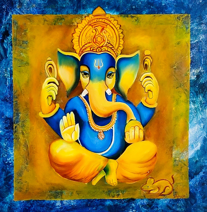 Ganesha (ART_7243_70099) - Handpainted Art Painting - 24in X 24in