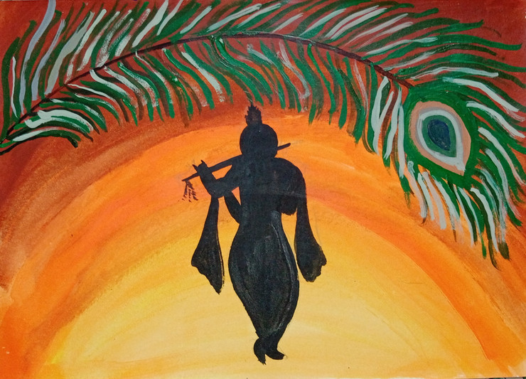 Krishna (ART_8755_70292) - Handpainted Art Painting - 11in X 8in