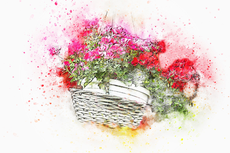 Flowers Basket (PRT_7809_70247) - Canvas Art Print - 26in X 17in