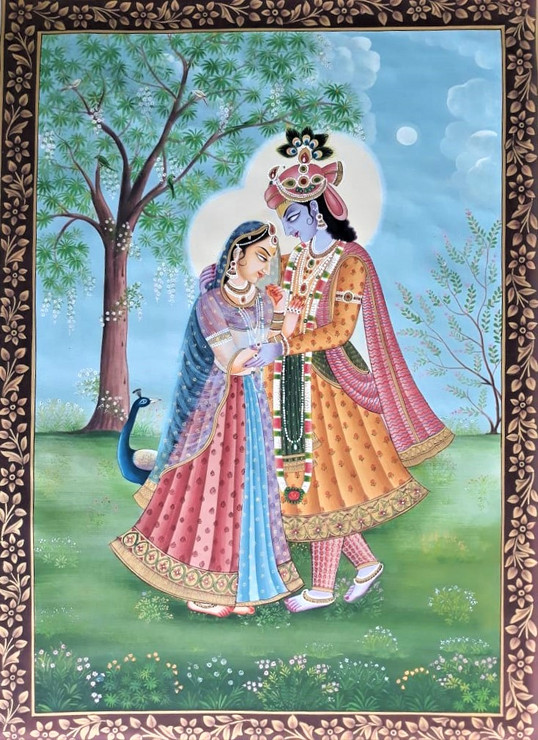 Radha and Krishna Painting (ART_8806_70215) - Handpainted Art Painting - 22in X 34in