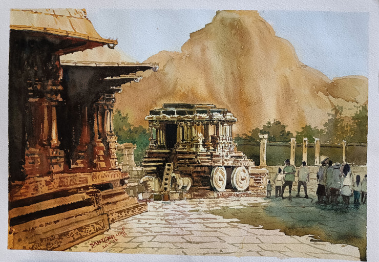 Historical places of india_Hampi _1 (ART_8116_70202) - Handpainted Art Painting - 13in X 19in