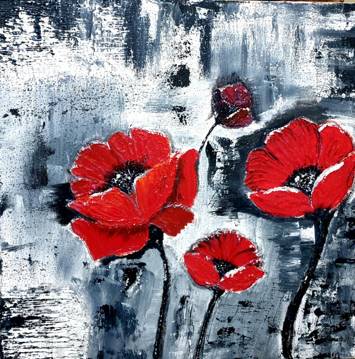 Love is in the AIR- Red flowers (ART_3711_45663) - Handpainted Art Painting - 18in X 18in