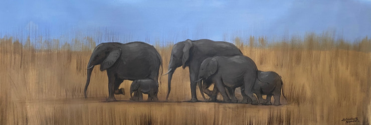 Elephants (ART_3512_70472) - Handpainted Art Painting - 55in X 19in