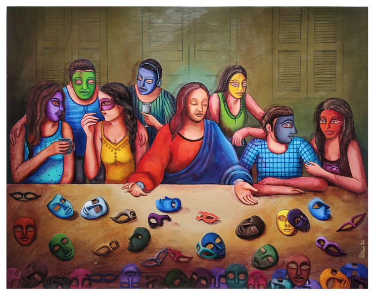 The Last Supper (2022) (ART_8814_70433) - Handpainted Art Painting - 27in X 21in