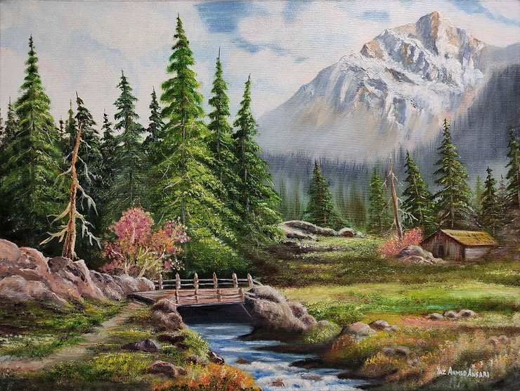 Beautiful Landscape (ART_8497_70460) - Handpainted Art Painting - 24in X 18in