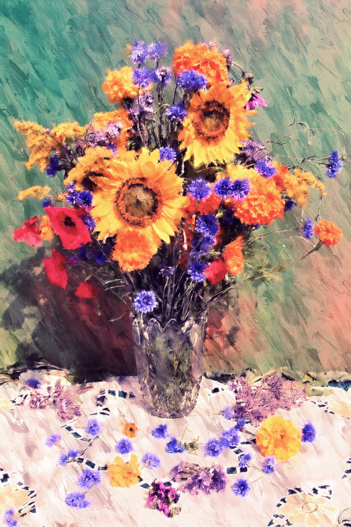 Flowers Floral  (PRT_7809_70396) - Canvas Art Print - 16in X 23in