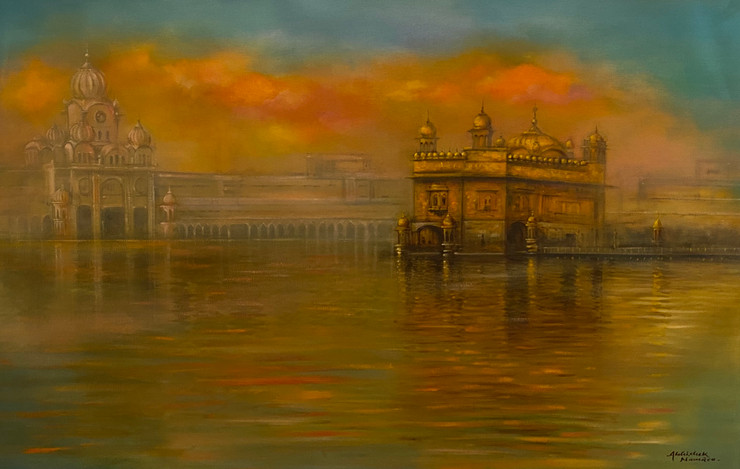 Golden Temple (ART_3512_70386) - Handpainted Art Painting - 36in X 24in