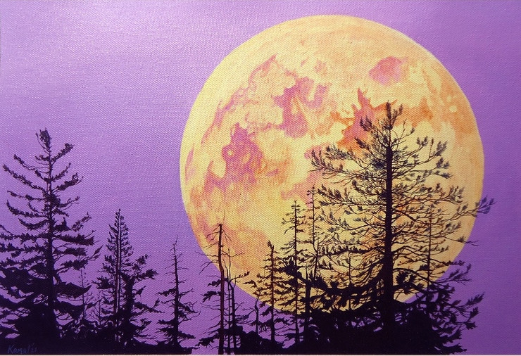 Super Moon (ART_8160_70351) - Handpainted Art Painting - 16in X 12in