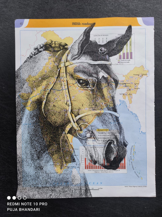 Horse  (ART_8804_70346) - Handpainted Art Painting - 8in X 11in