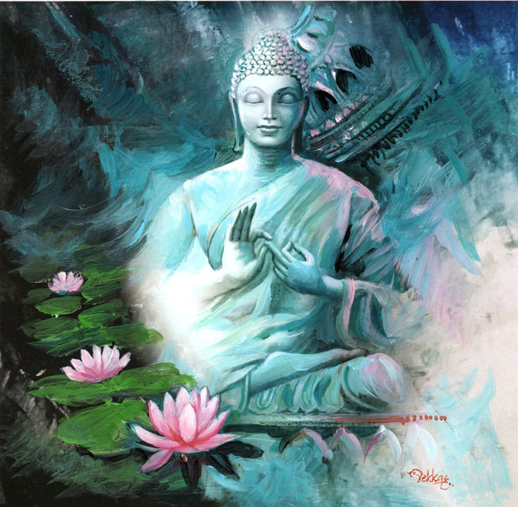 Great Buddha (ART_1038_70523) - Handpainted Art Painting - 24in X 24in