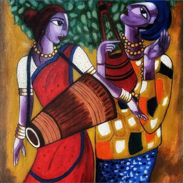Baul Couple (ART_8818_70500) - Handpainted Art Painting - 16in X 24in