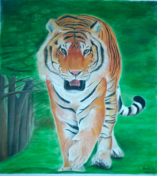 The Tiger (ART_6071_70616) - Handpainted Art Painting - 25in X 29in