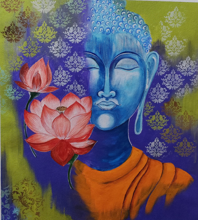 Lord Budha Artwork (ART_8823_70549) - Handpainted Art Painting - 20 in X 22in