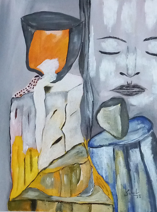 Flow  of Love (ART_8775_70561) - Handpainted Art Painting - 14in X 18in
