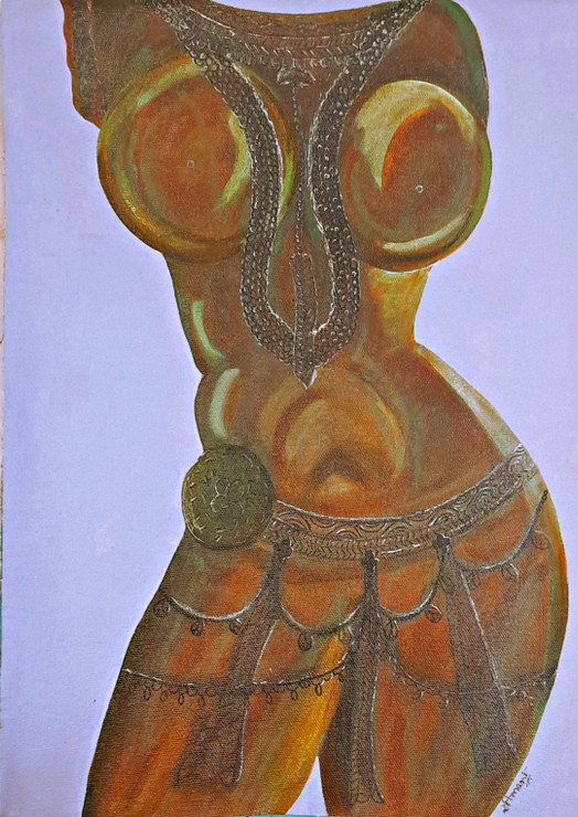 Lady In Bronze Painting Torso Of A 9th Century Statue (ART_8835_70719) - Handpainted Art Painting - 12in X 16in