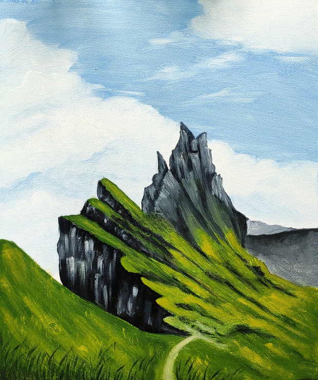 Mountain Landscape Painting (ART_6989_70669) - Handpainted Art Painting - 12in X 16in