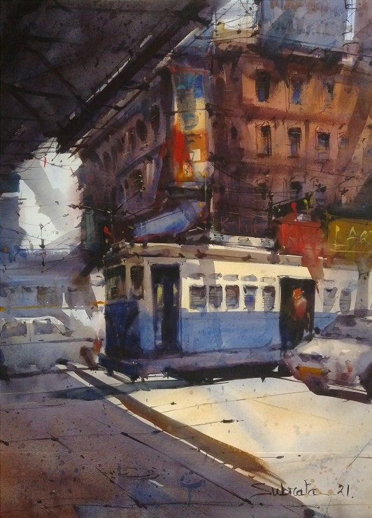 Kolkata City (ART_8170_70808) - Handpainted Art Painting - 21in X 29in