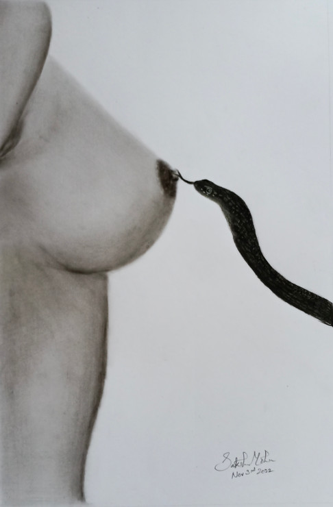 Allow - Nude charcoal study  (ART_6071_70828) - Handpainted Art Painting - 16in X 18in