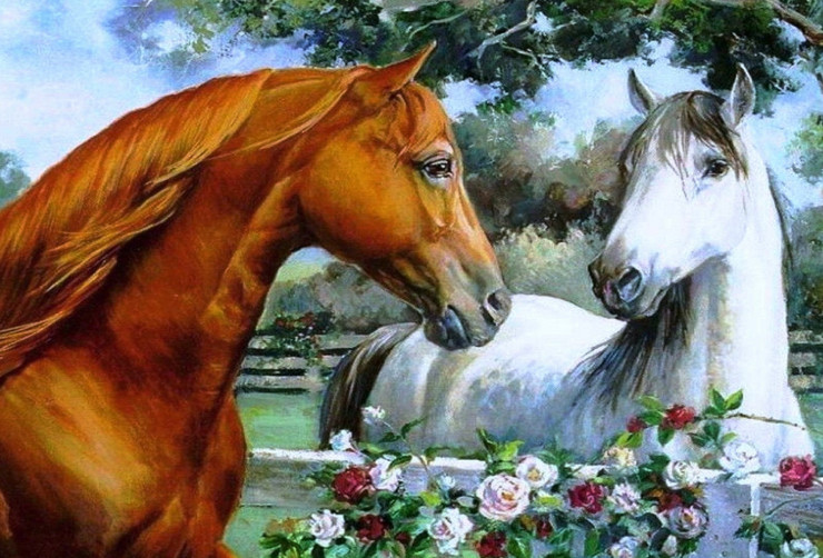 Horse love painting (ART_4772_44930) - Handpainted Art Painting - 30in X 20in