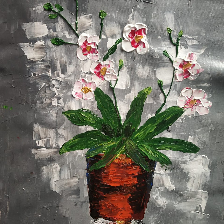 Flower pot (ART_206_71031) - Handpainted Art Painting - 20in X 24in
