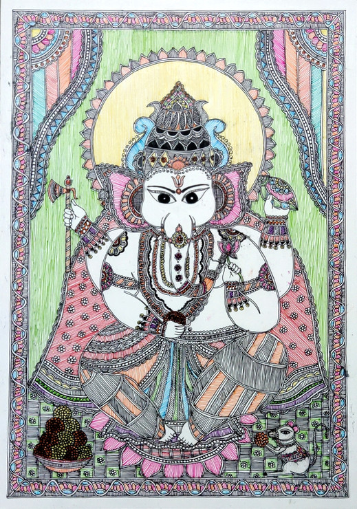 Ganesha (ART_8856_71014) - Handpainted Art Painting - 11in X 16in