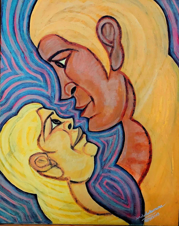 Allround Love (Mother & Child) (ART_8843_70945) - Handpainted Art Painting - 23in X 29in