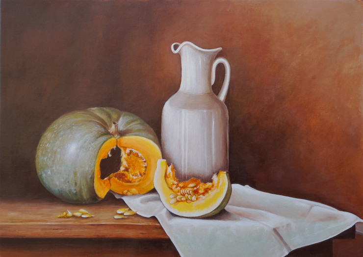 Pumpkin (ART_8857_71048) - Handpainted Art Painting - 14in X 10in