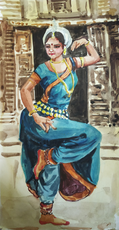 Indian Woman Dancing  (PRT_7901_70636) - Canvas Art Print - 7in X 13in