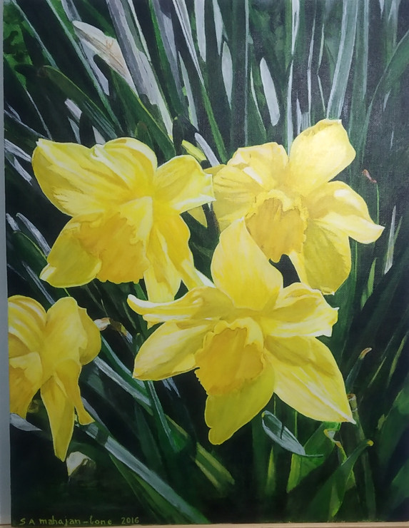 Daffodills (ART_8853_71172) - Handpainted Art Painting - 14in X 18in