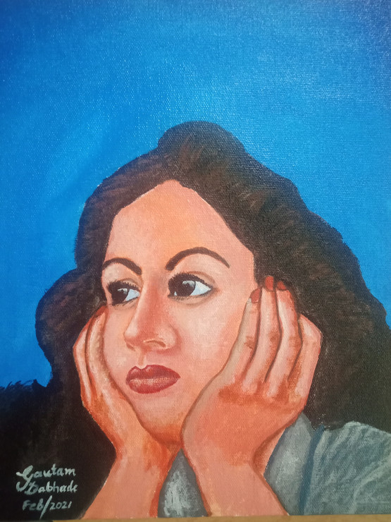 Madhubala (ART_8859_71083) - Handpainted Art Painting - 11in X 12in