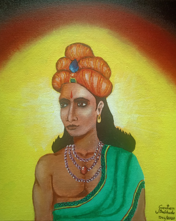 Samrat Ashoka (ART_8859_71081) - Handpainted Art Painting - 11in X 12in