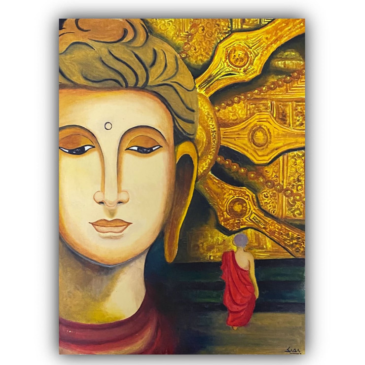 Buddha (ART_8832_70858) - Handpainted Art Painting - 24in X 18in