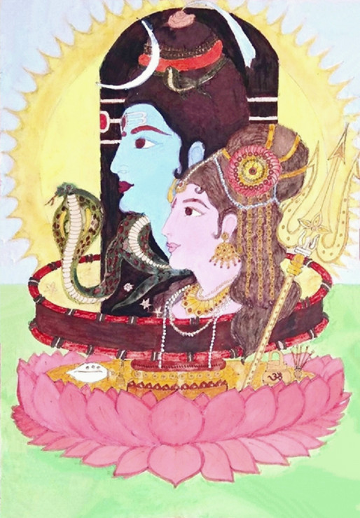 Shiva-Parvatiji painting (ART_4772_51551) - Handpainted Art Painting - 12in X 16in