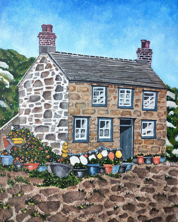 A Beautiful English Cottage (ART_3064_71256) - Handpainted Art Painting - 10in X 14in
