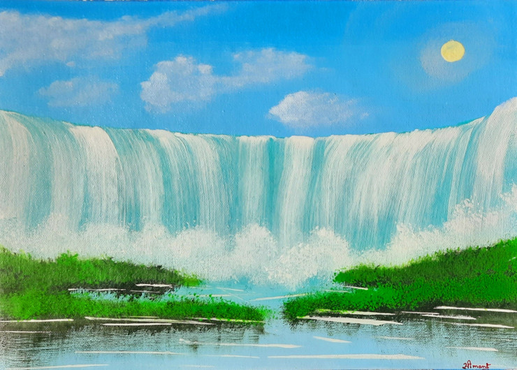 The Waterfall Painting A Piece Of Nature (ART_8835_71250) - Handpainted Art Painting - 16in X 12in