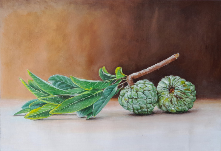 Custard Apple (ART_8857_71314) - Handpainted Art Painting - 13in X 9in