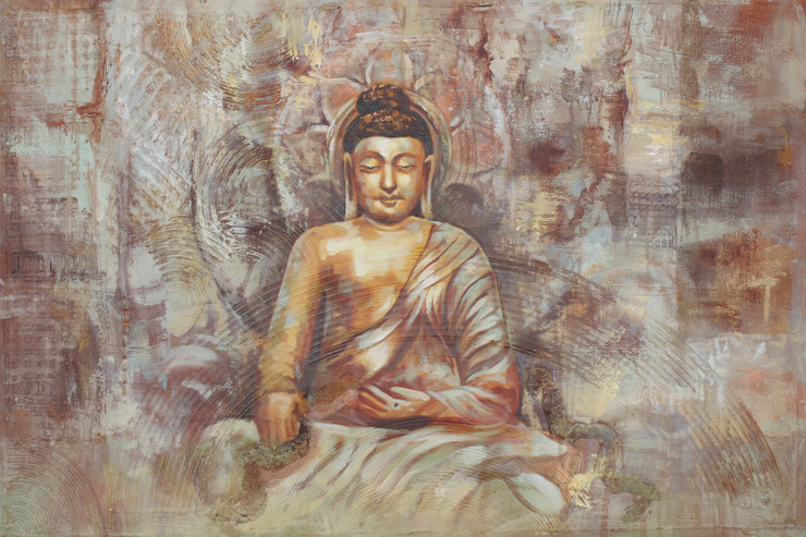 Buddha In Meditation (ART_1522_71361) - Handpainted Art Painting - 36 in X 24in