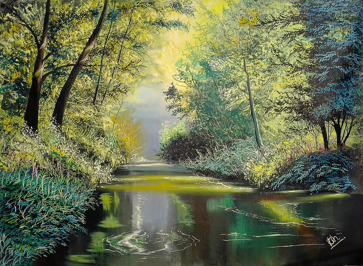 Green Pond (ART_5868_71475) - Handpainted Art Painting - 50in X 35in