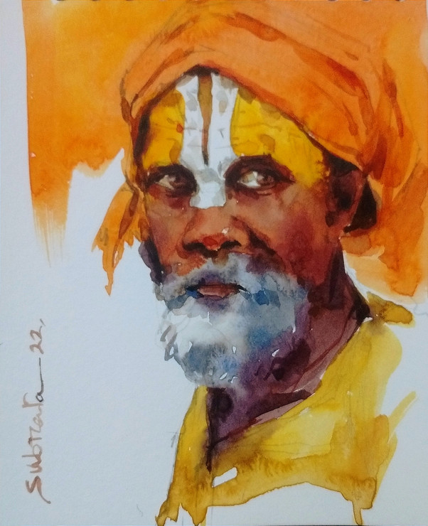 Sadhu (ART_8170_71446) - Handpainted Art Painting - 5in X 6in