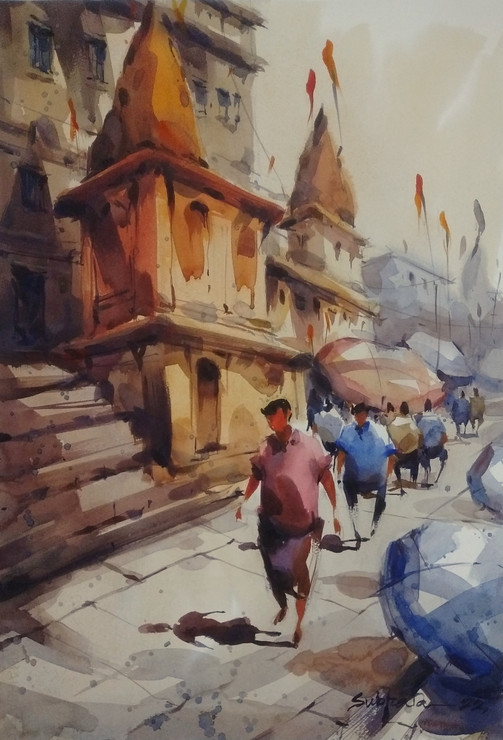 Benaras (ART_8170_71441) - Handpainted Art Painting - 14in X 21in