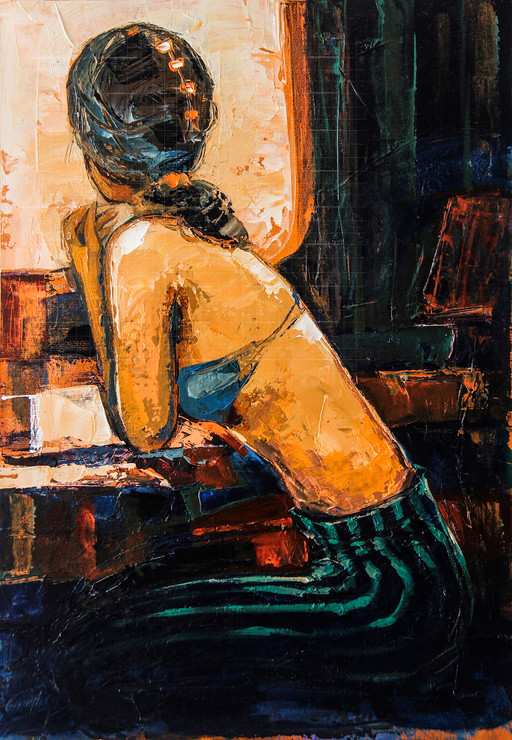 Sunset Lover (ART_2571_49818) - Handpainted Art Painting - 18in X 26in