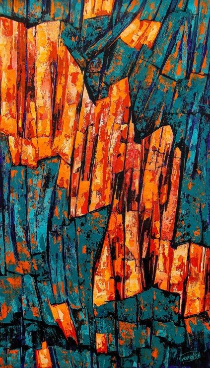The Fountain Of Youth-Nature Abstract Painting (ART_2571_38235) - Handpainted Art Painting - 24in X 42in