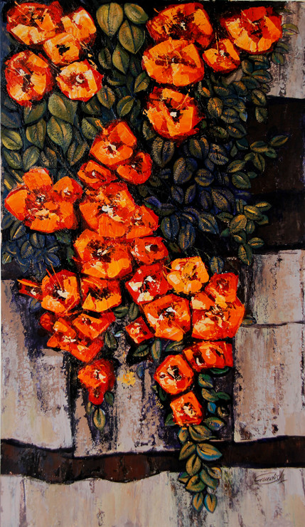 Nature Painting-Quince Flowers England (ART_2571_38233) - Handpainted Art Painting - 24in X 42in