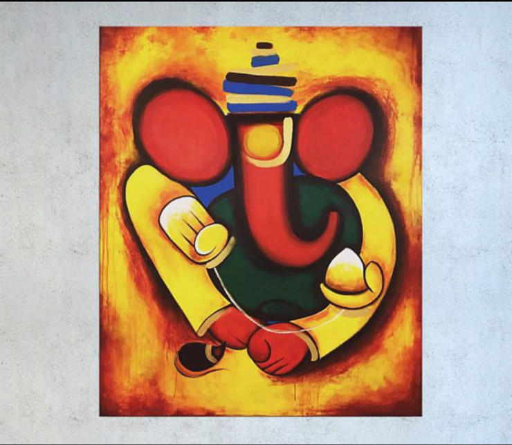 Ganesha painting  (ART_6706_71594) - Handpainted Art Painting - 36in X 30in