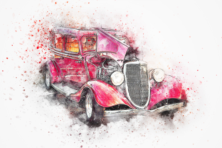 Car Red Oldtimer  (PRT_7809_71557) - Canvas Art Print - 26in X 17in