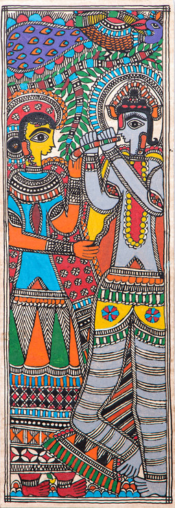 Madhubani Krishna (FR_1523_71633) - Handpainted Art Painting - 7in X 22in