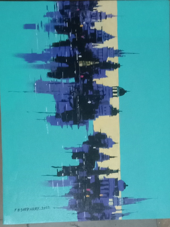 City-2 (ART_623_71624) - Handpainted Art Painting - 12in X 18in